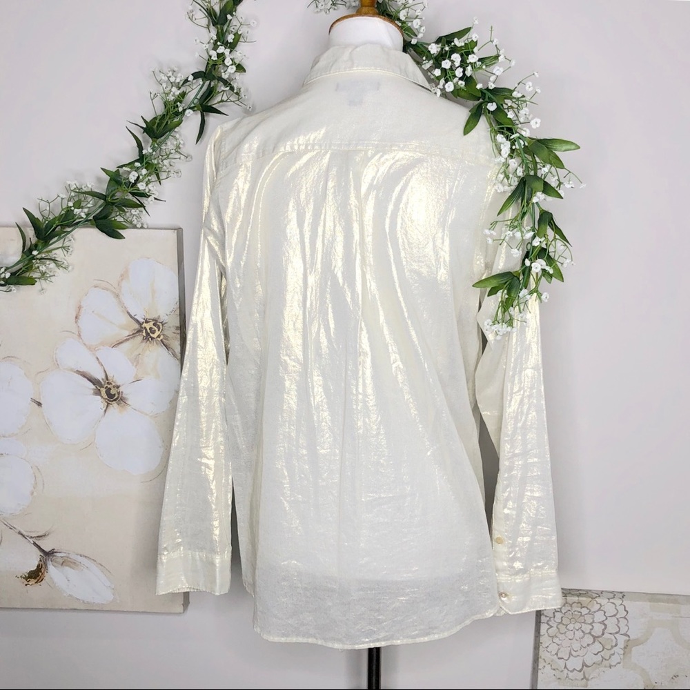 🌷J. Crew | Sheer Gold Shimmer Button Down Shirt - Picture 7 of 8